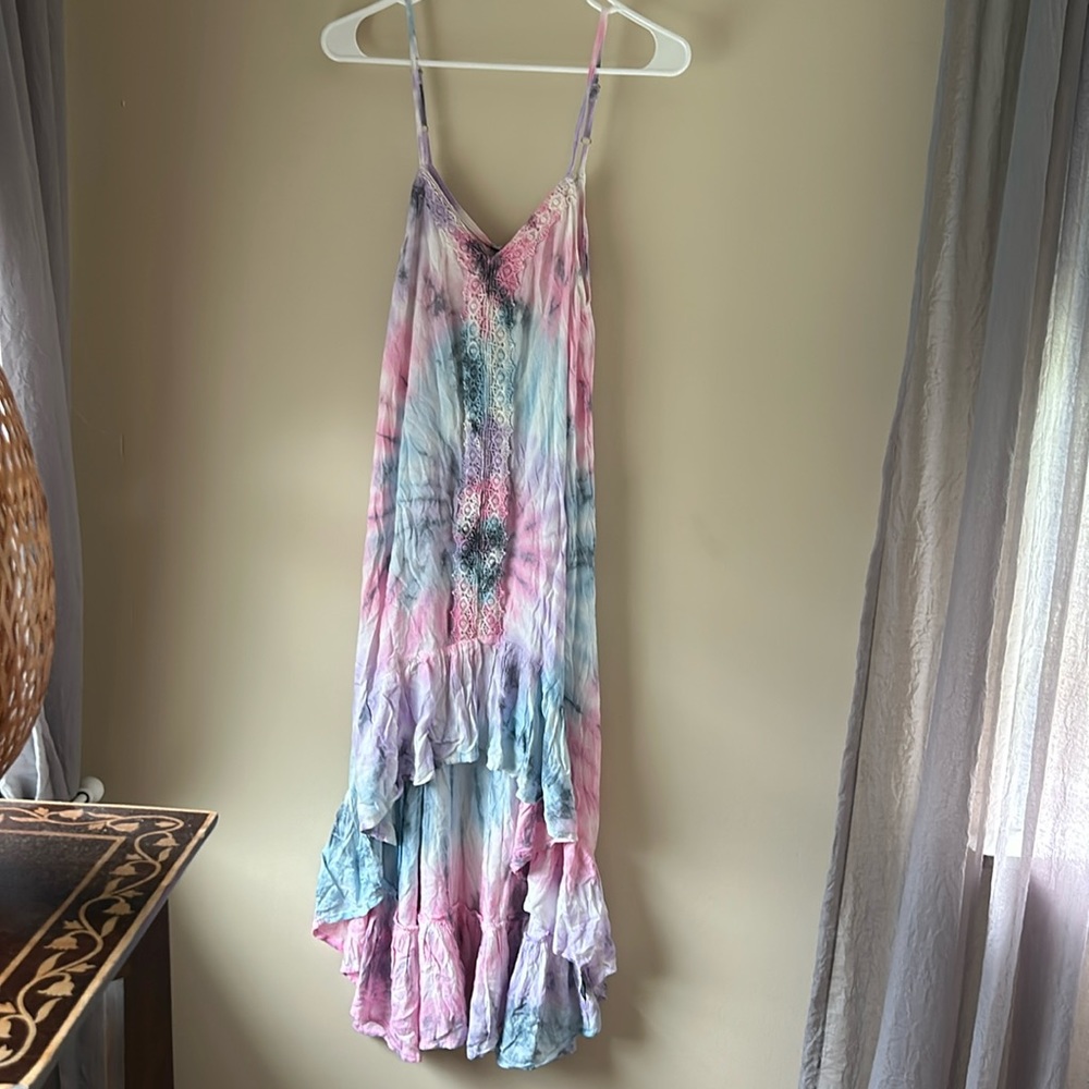 Raviya Tie-Dye Crochet-trim High-Low cover up size small